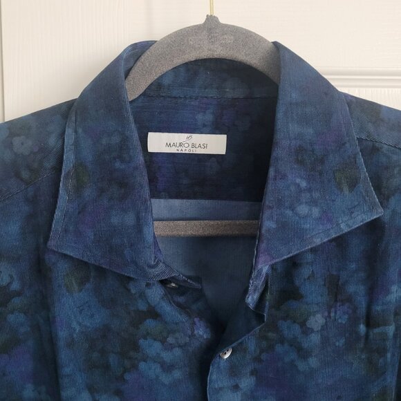 NWT MARIO BLASI Men's Button Down Corduroy Shirt Dark Blue Size 19 1/2 48 - Picture 2 of 7